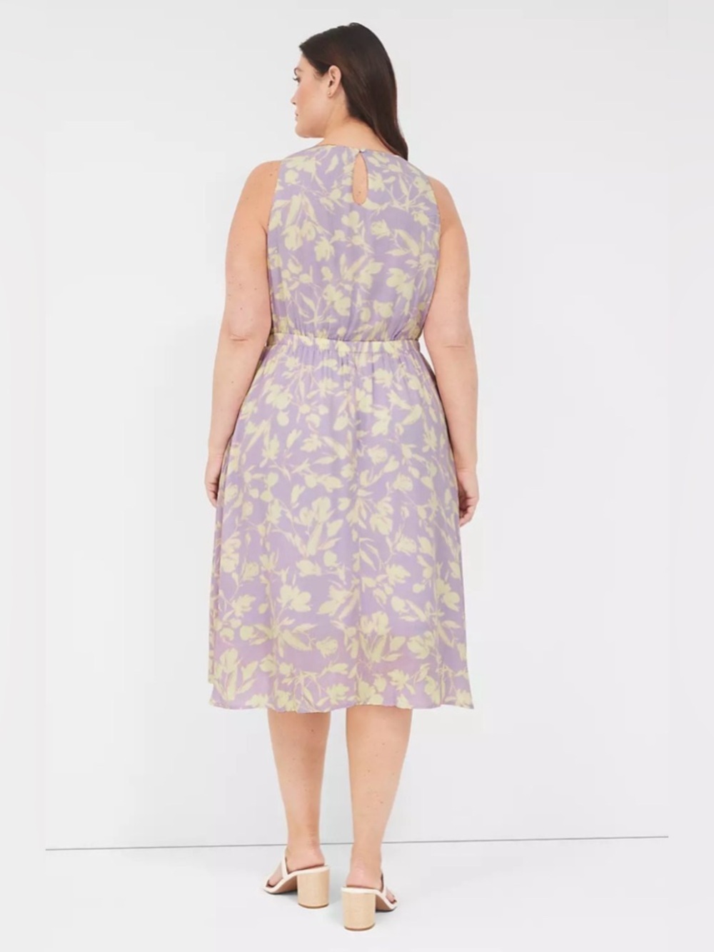 Lane Bryant Crew Neck Fit And Flare Lavender And Cream Floral Dress - Picture 3 of 12